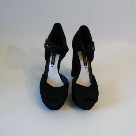 Womens Alice + Olivia Black Suede Peep Toe Platform Block Heels 38 US/8 * - Picture 2 of 11